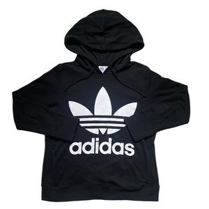Adidas Black White Logo Oversized Hoodie Sweatshirt
